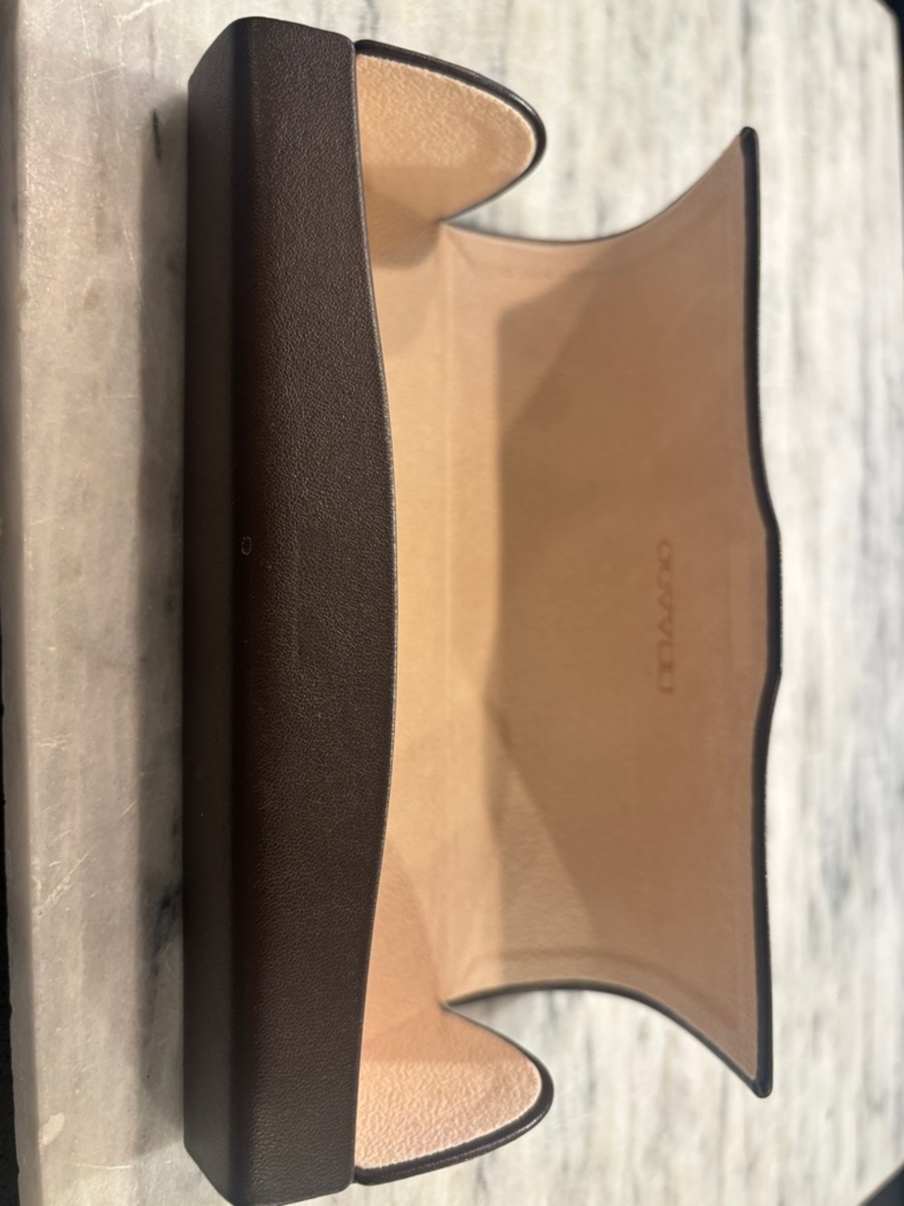 Oliver Peoples Dark Brown Leather Glasses Case with Gold Logo - Picture 5 of 5